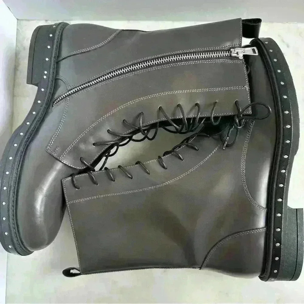 Barneys New York grey leather boots, size 42
